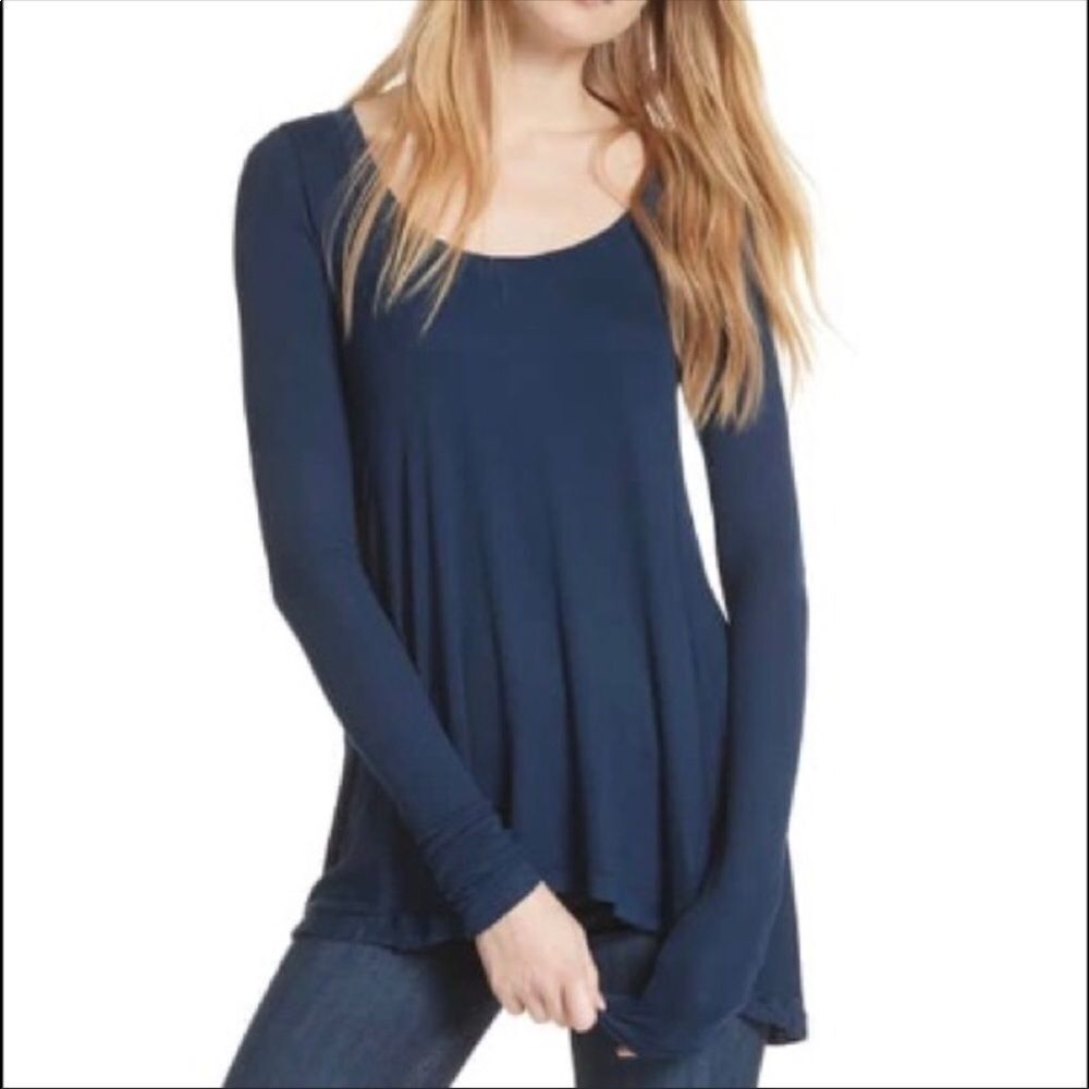 Free People Navy Swing Tunic Tee Ribbed Jersey XS